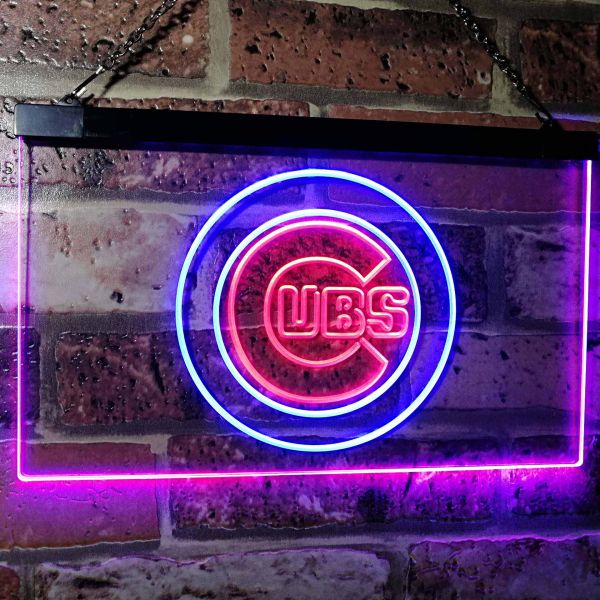 Chicago Cubs Logo Round Dual LED Neon Light Sign